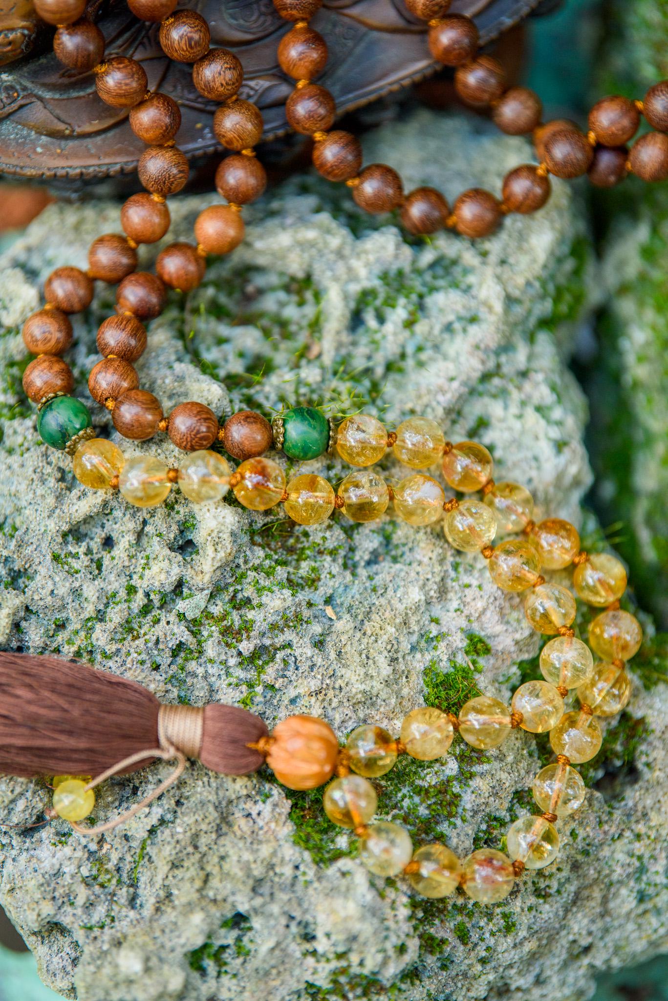 Sandalwood, Citrine & Jade Mala, Yoga Accessories, Hand-Knotted Mala, Meditation Japa mala, 108 Buddhist Beaded Mala, Yoga Lover Gift