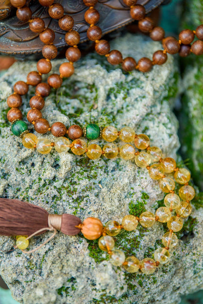 Sandalwood, Citrine & Jade Mala, Yoga Accessories, Hand-Knotted Mala, Meditation Japa mala, 108 Buddhist Beaded Mala, Yoga Lover Gift