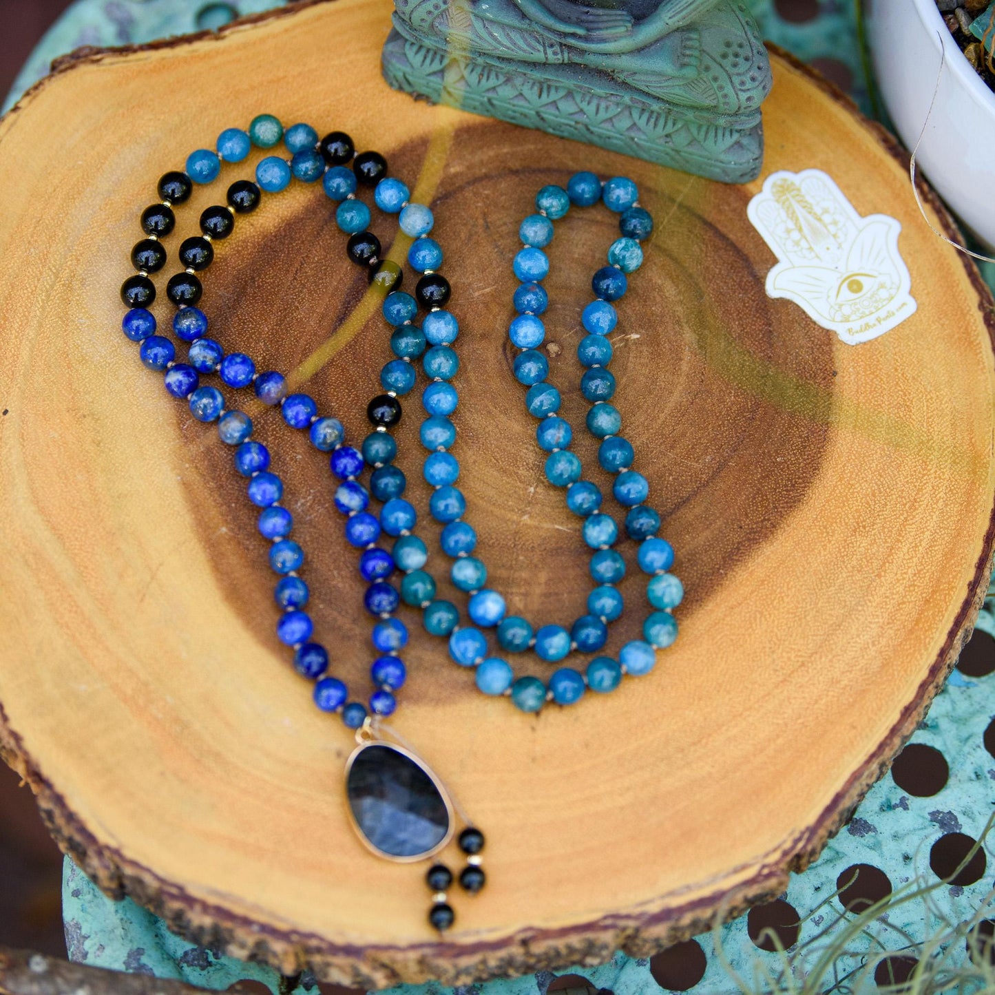 Lapis Lazuli Apatite & Black Tourmaline Mala, 108 Mala Beads, 108 Japa Mala, Mediation Beads, Empath Protection Mala, Yoga Mediation Beads