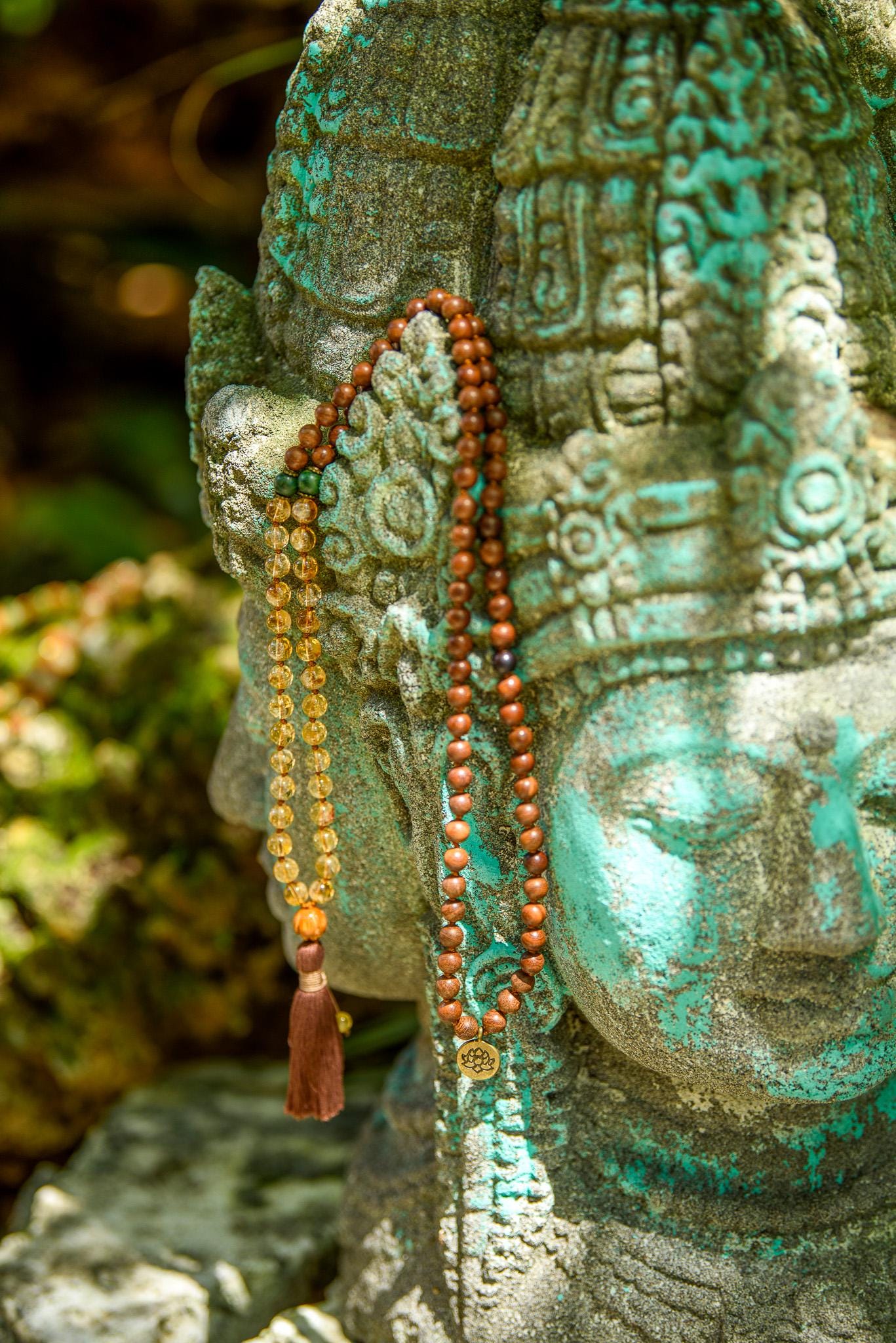 Sandalwood, Citrine & Jade Mala, Yoga Accessories, Hand-Knotted Mala, Meditation Japa mala, 108 Buddhist Beaded Mala, Yoga Lover Gift