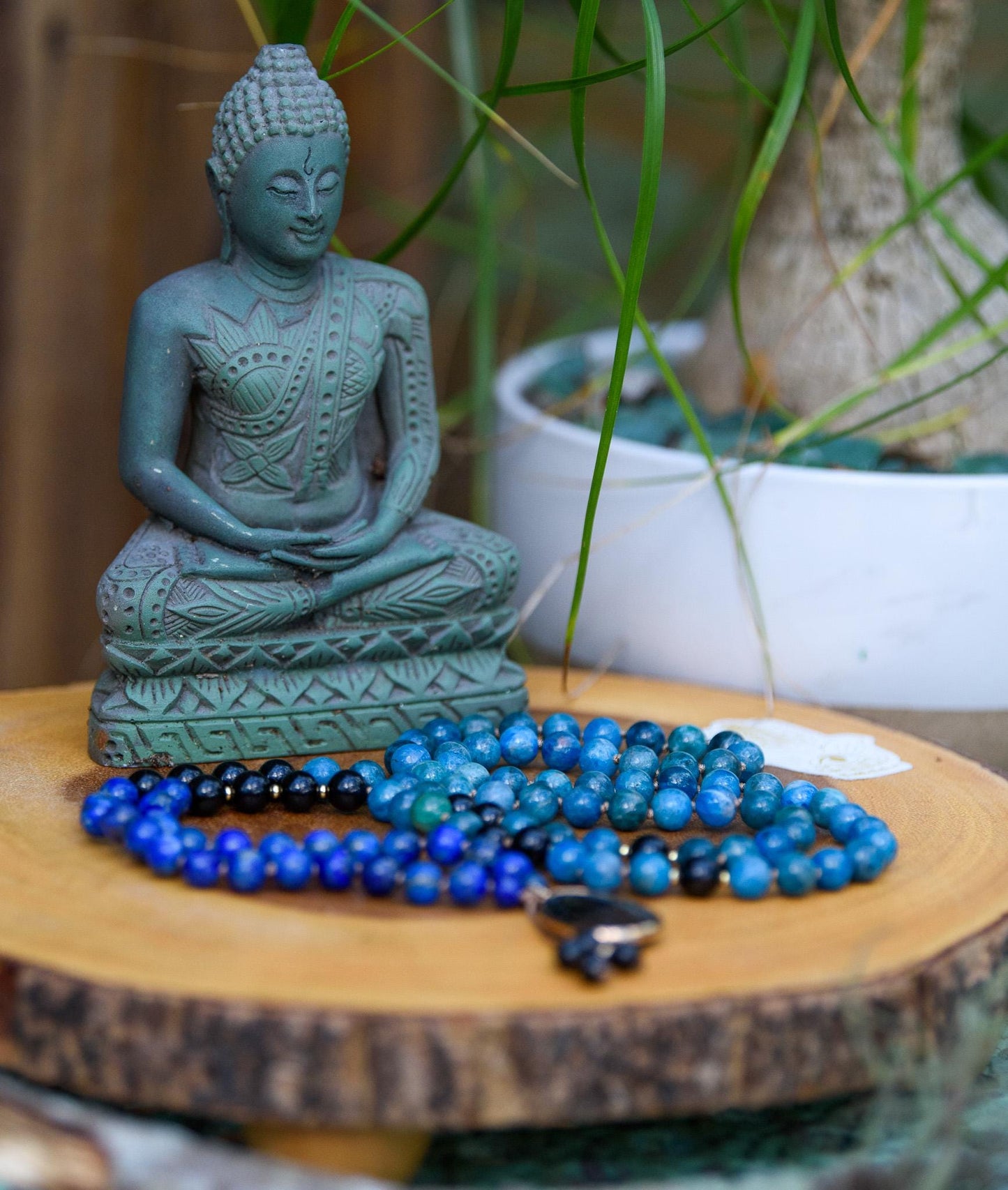 Lapis Lazuli Apatite & Black Tourmaline Mala, 108 Mala Beads, 108 Japa Mala, Mediation Beads, Empath Protection Mala, Yoga Mediation Beads