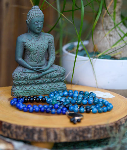 Lapis Lazuli Apatite & Black Tourmaline Mala, 108 Mala Beads, 108 Japa Mala, Mediation Beads, Empath Protection Mala, Yoga Mediation Beads