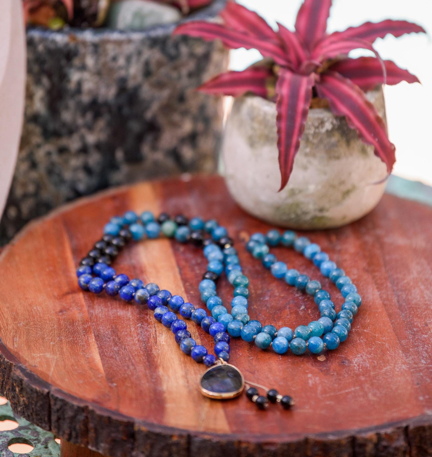 Lapis Lazuli Apatite & Black Tourmaline Mala, 108 Mala Beads, 108 Japa Mala, Mediation Beads, Empath Protection Mala, Yoga Mediation Beads