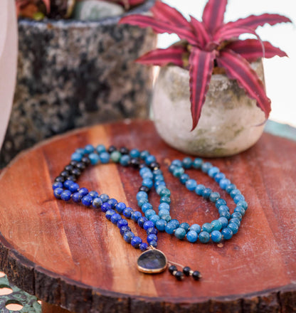 Lapis Lazuli Apatite & Black Tourmaline Mala, 108 Mala Beads, 108 Japa Mala, Mediation Beads, Empath Protection Mala, Yoga Mediation Beads