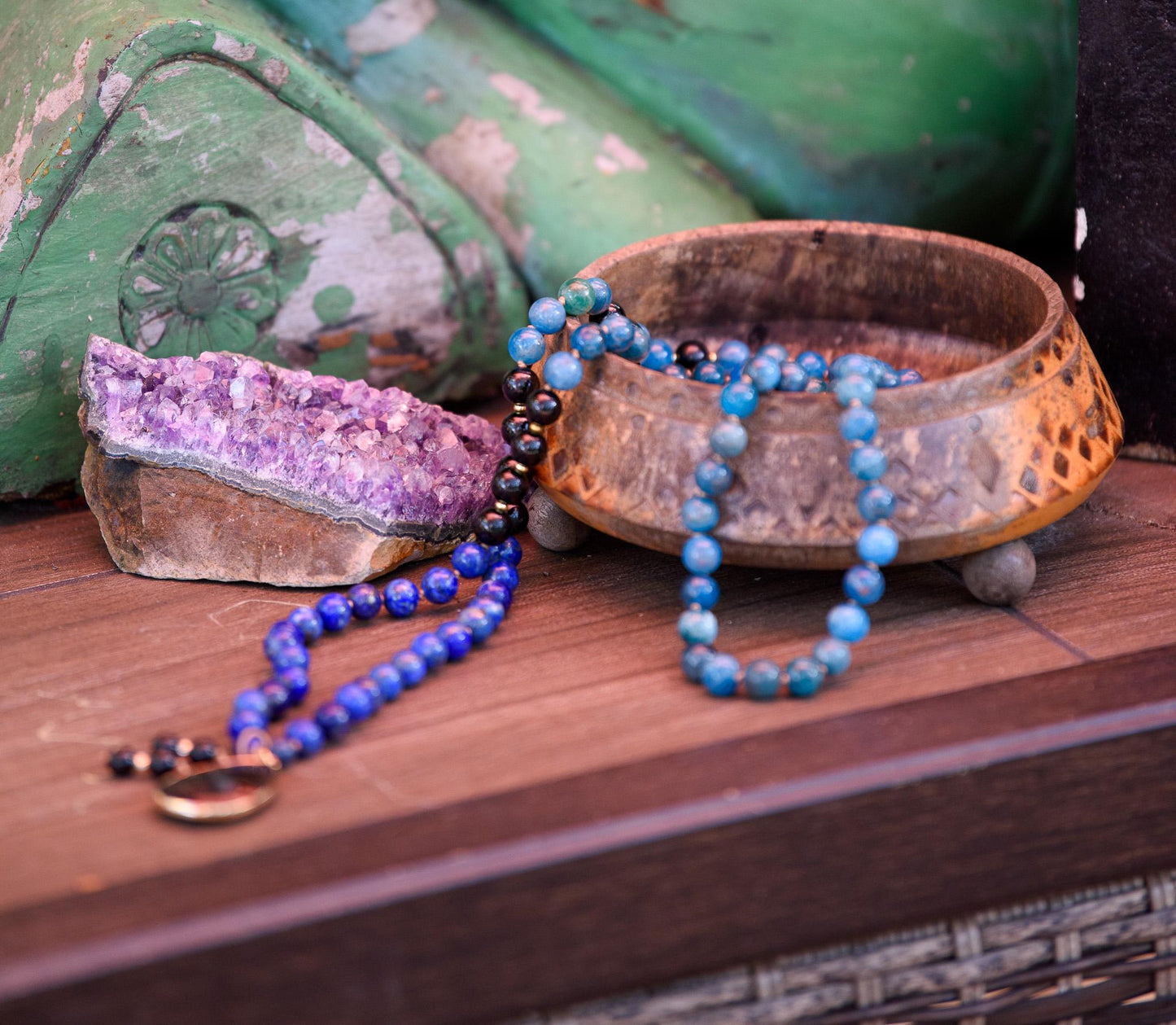 Lapis Lazuli Apatite & Black Tourmaline Mala, 108 Mala Beads, 108 Japa Mala, Mediation Beads, Empath Protection Mala, Yoga Mediation Beads