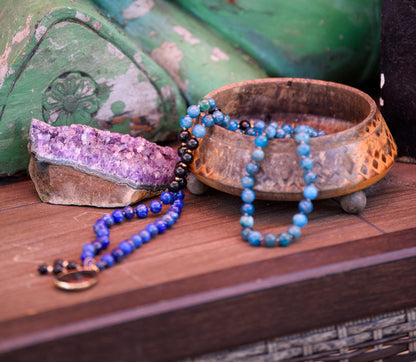 Lapis Lazuli Apatite & Black Tourmaline Mala, 108 Mala Beads, 108 Japa Mala, Mediation Beads, Empath Protection Mala, Yoga Mediation Beads