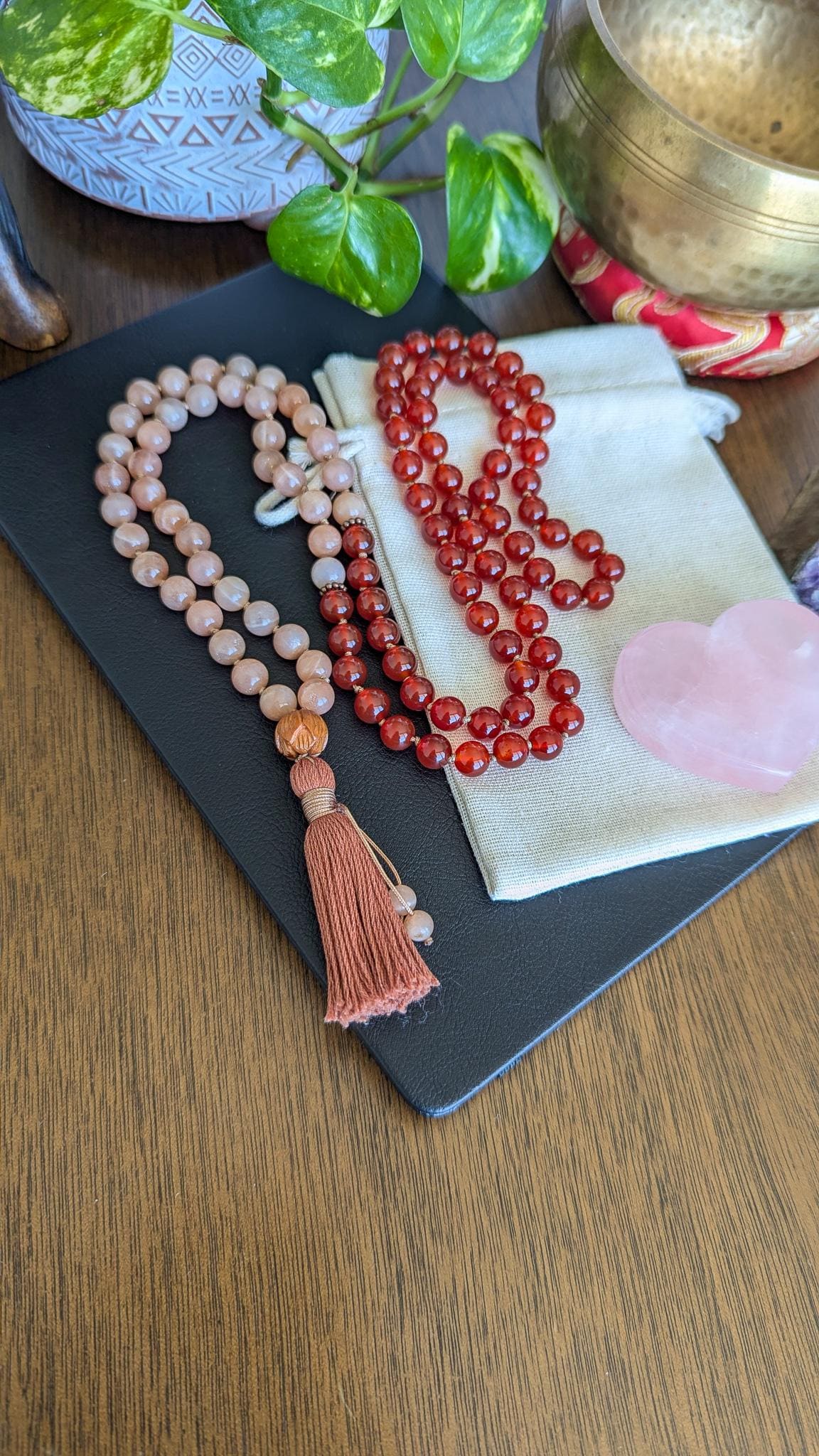 Carnelian & Peach Moonstone 108-Bead Mala  Ignite Passion, Creativity, and Inner Strength, 108 Japa Mala for Meditation and Yoga