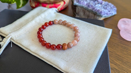 Carnelian & Peach Moonstone 108-Bead Mala  Ignite Passion, Creativity, and Inner Strength, 108 Japa Mala for Meditation and Yoga