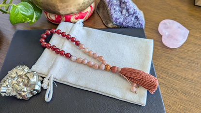Carnelian & Peach Moonstone 108-Bead Mala  Ignite Passion, Creativity, and Inner Strength, 108 Japa Mala for Meditation and Yoga