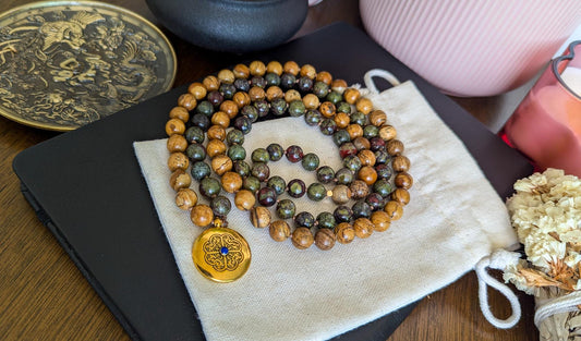 Dragon Bloodstone & Picture Jasper Mala - 108 Beads Reiki-Infused for Strength and Grounding