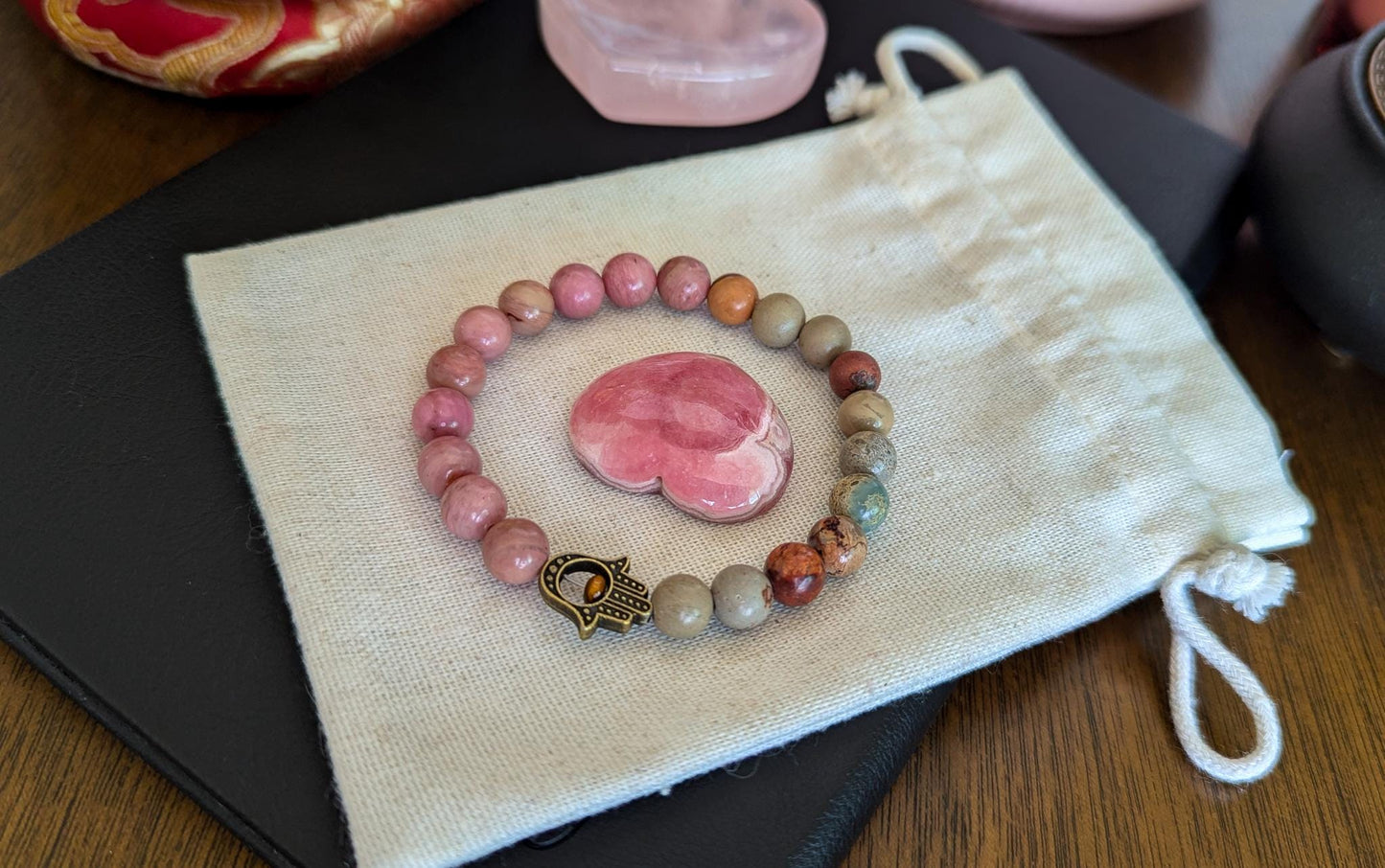 Healing Love Mala, Rhodochrosite & Serpentine 108 Bead Mala  Reiki Infused Healing Necklace for Meditation and Energy Balance