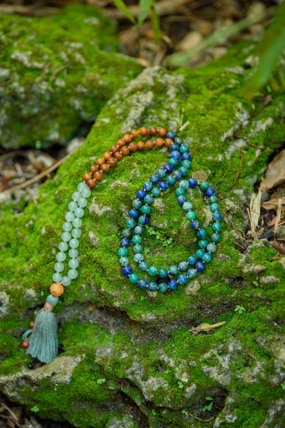 Azurite Aventurine Sandalwood Mala, Meditation Beads, Third Eye Mala
