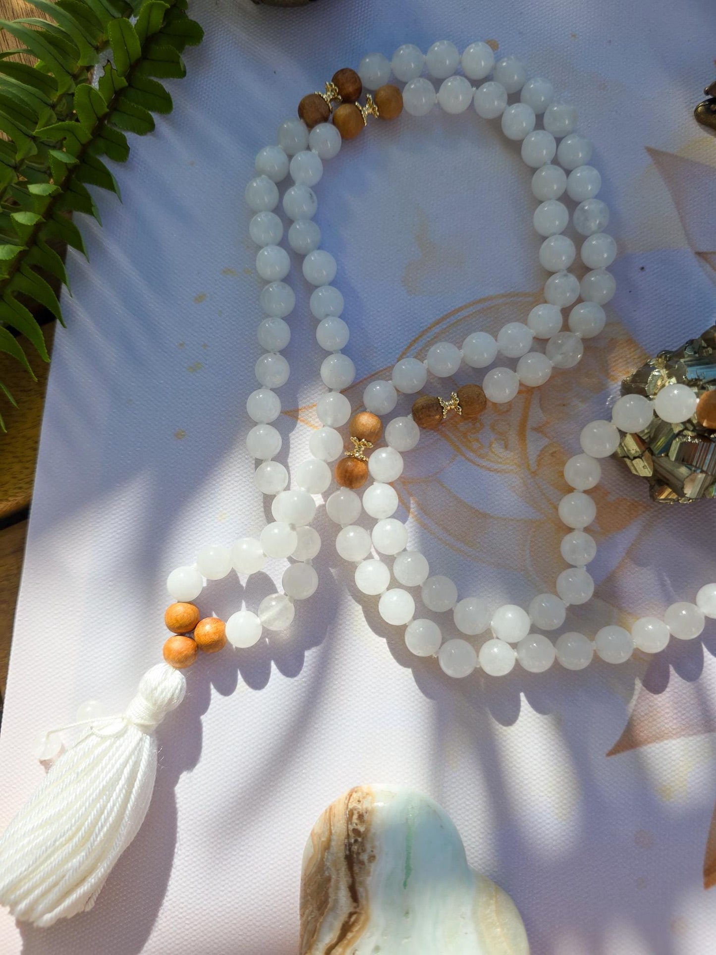 White Mala Beads  108 Hand-Knotted Reiki-Infused Meditation Necklace | Sacred Japa Mala for Prayer & Healing