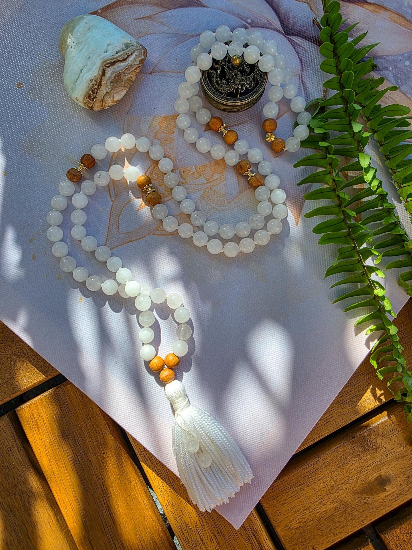 White Mala Beads  108 Hand-Knotted Reiki-Infused Meditation Necklace | Sacred Japa Mala for Prayer & Healing