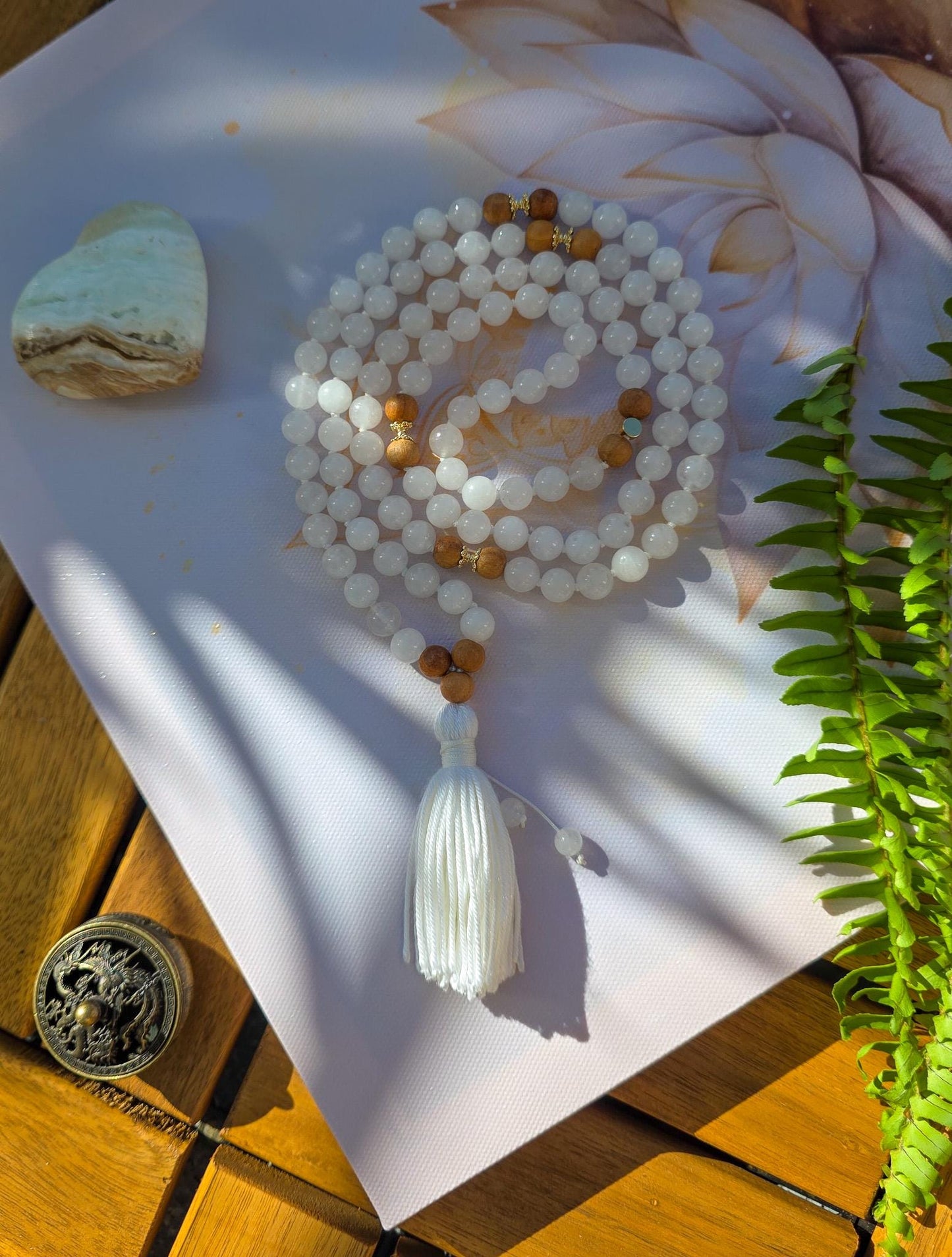 White Mala Beads  108 Hand-Knotted Reiki-Infused Meditation Necklace | Sacred Japa Mala for Prayer & Healing