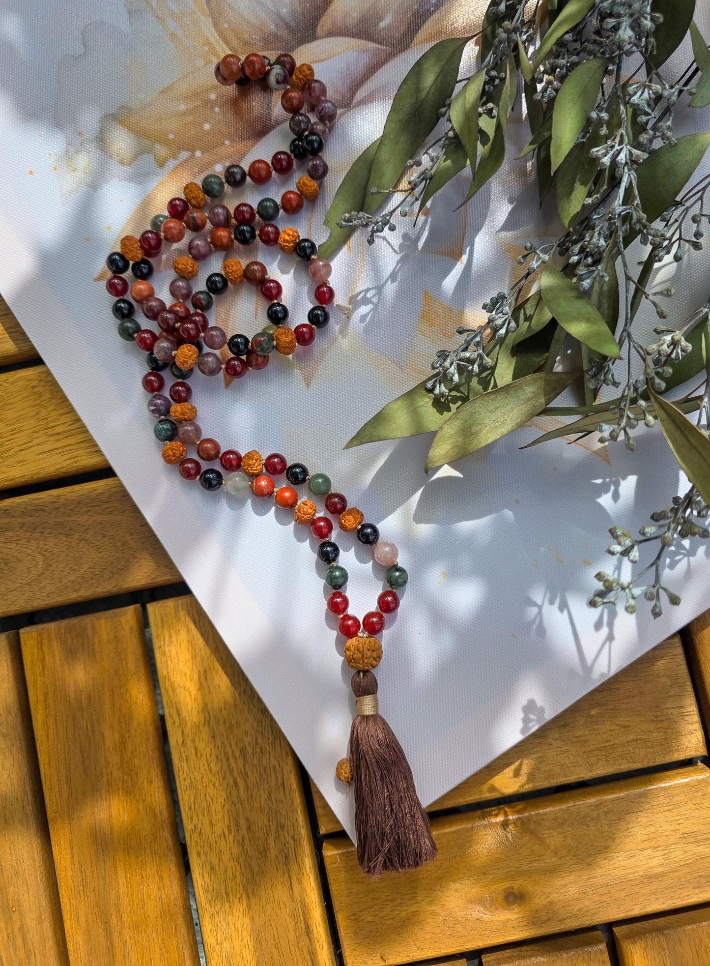 Maternity & Fertility Mala Beads  108 Reiki-Infused Necklace with Carnelian, Bloodstone, Garnet, Red Jasper and Rudraksha