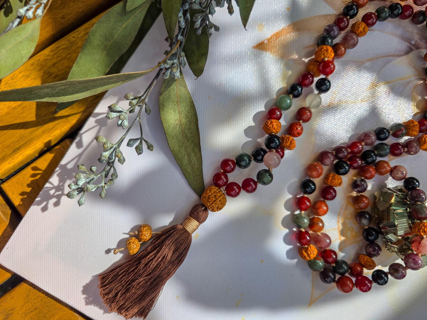 Maternity & Fertility Mala Beads  108 Reiki-Infused Necklace with Carnelian, Bloodstone, Garnet, Red Jasper and Rudraksha