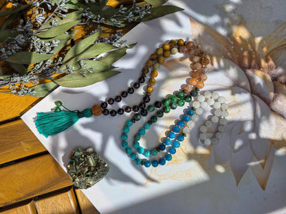 7 Chakra Mala Beads  108 Hand-Knotted Reiki-Infused Meditation Necklace | Healing Gemstone Prayer Beads for Chakra Alignment & Balance