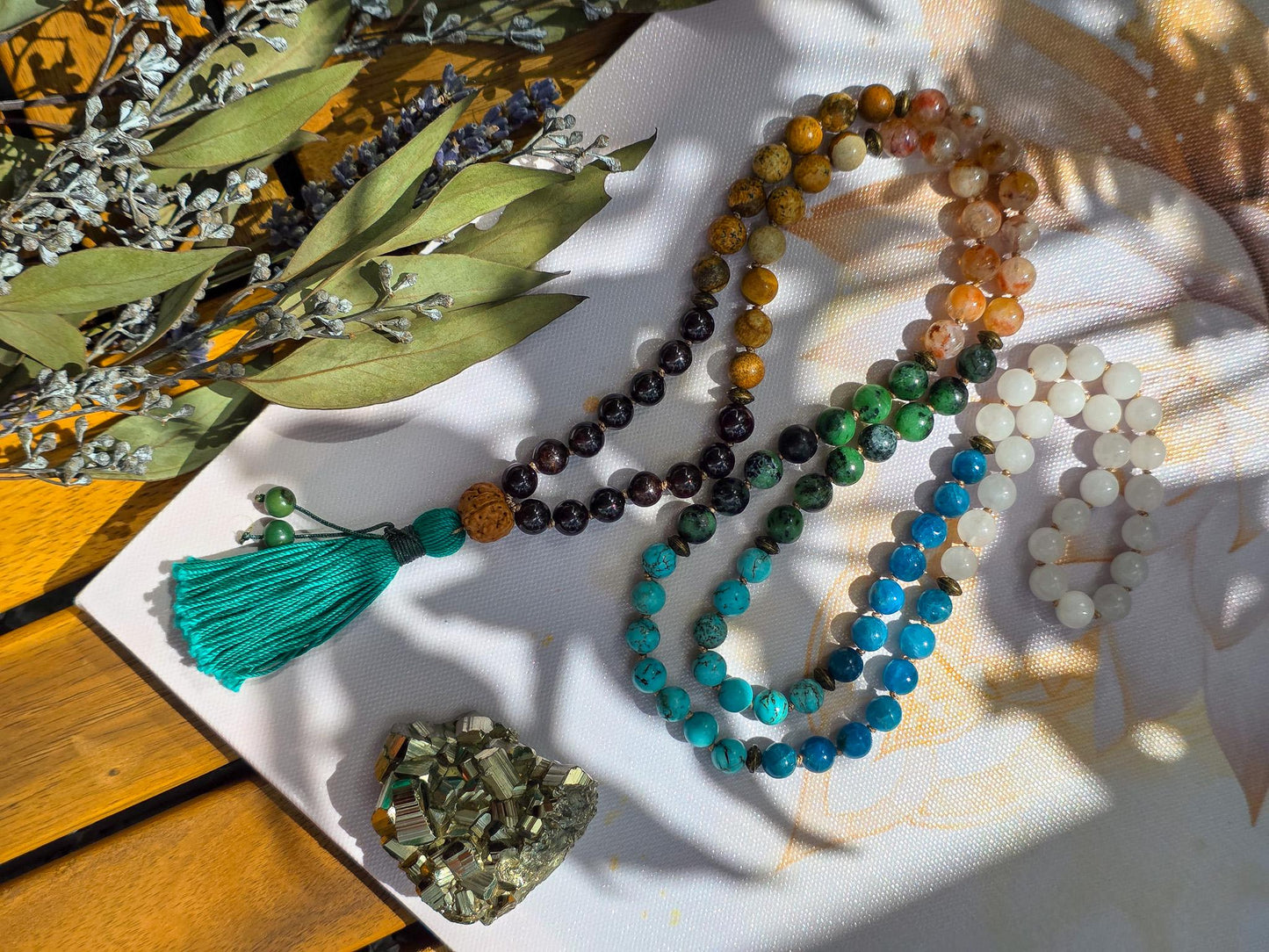 7 Chakra Mala Beads  108 Hand-Knotted Reiki-Infused Meditation Necklace | Healing Gemstone Prayer Beads for Chakra Alignment & Balance