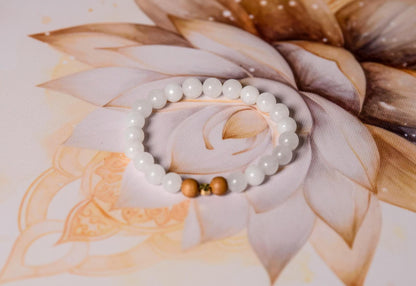 White Jade & Tulsi Wood Bracelet: Reiki-Infused Mala Beads