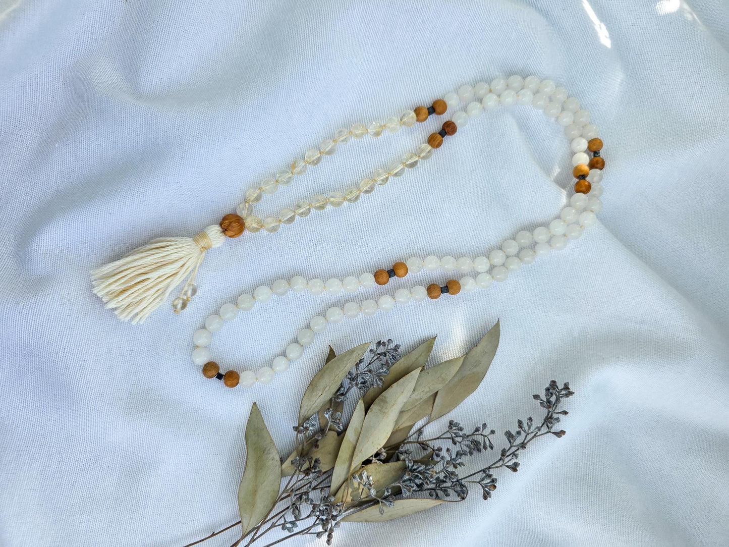 White Mala Beads  108 Hand-Knotted Reiki-Infused Meditation Necklace | Sacred Japa Mala for Prayer & Healing