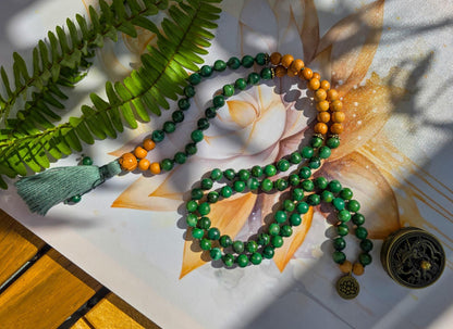 Jade and Tulsi Wood Mala Beads  108 Hand-Knotted Reiki-Infused Meditation Necklace, Spiritual Prayer Beads for Healing & Mindfulness