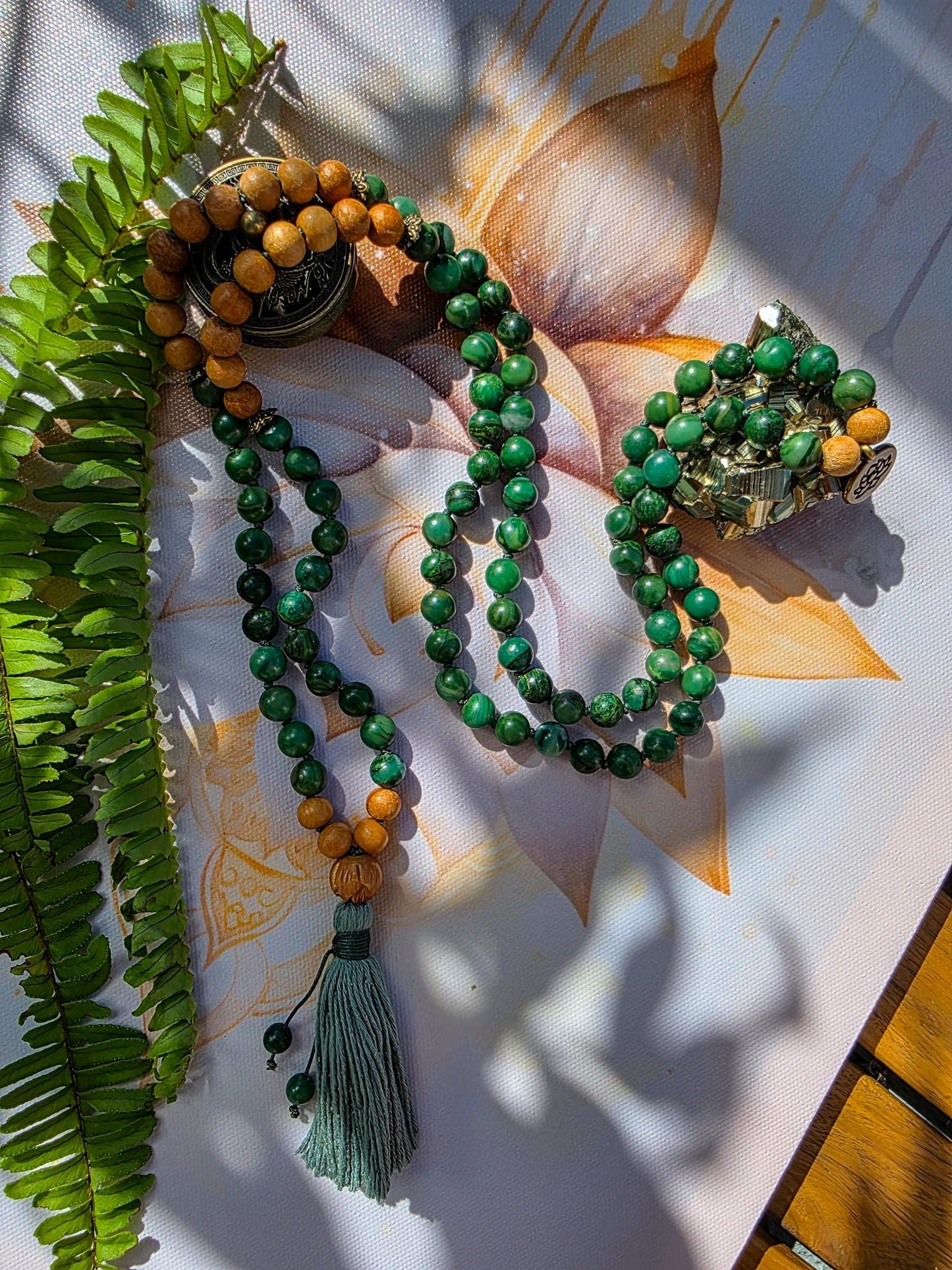 Jade and Tulsi Wood Mala Beads  108 Hand-Knotted Reiki-Infused Meditation Necklace, Spiritual Prayer Beads for Healing & Mindfulness