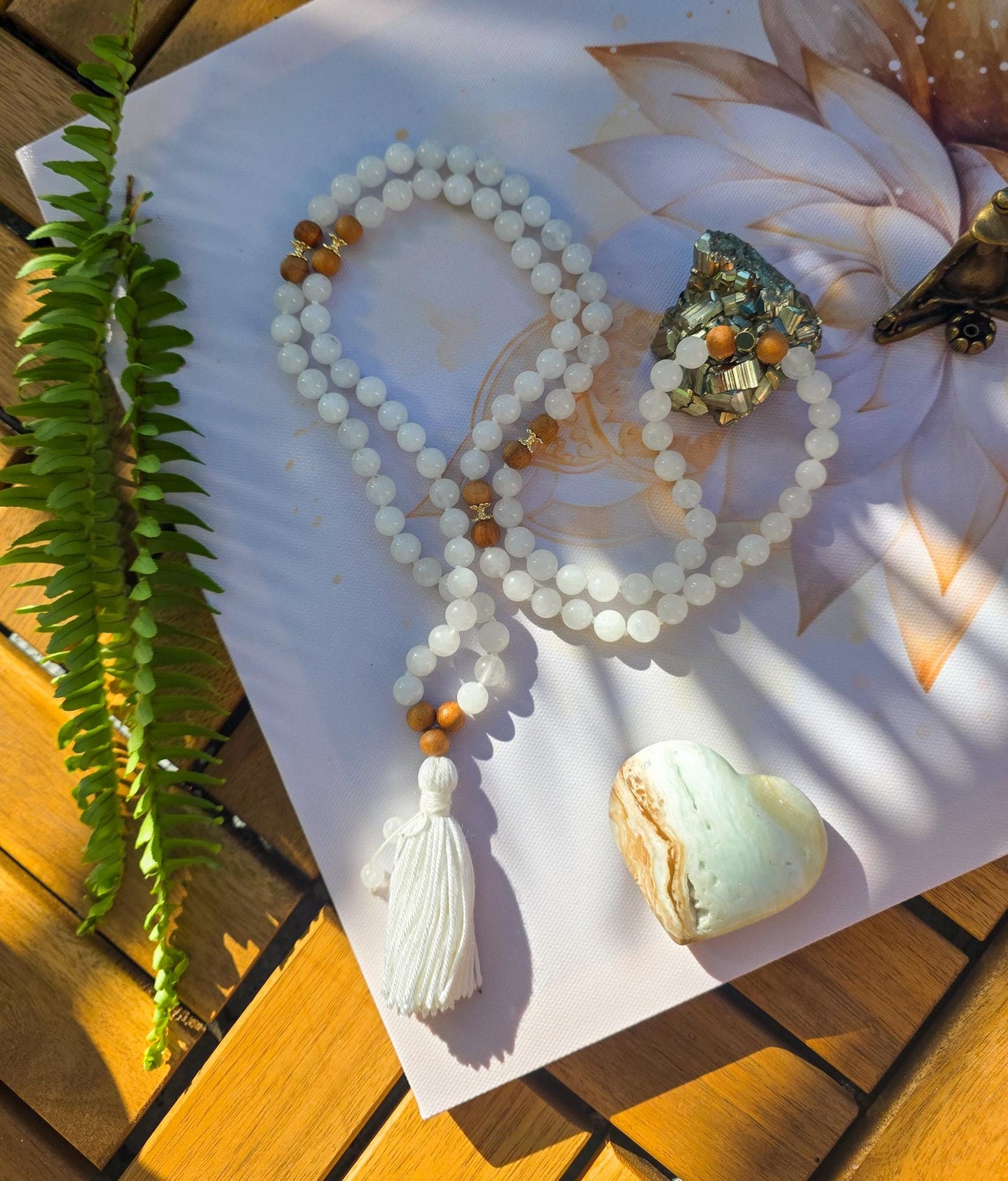 White Mala Beads  108 Hand-Knotted Reiki-Infused Meditation Necklace | Sacred Japa Mala for Prayer & Healing