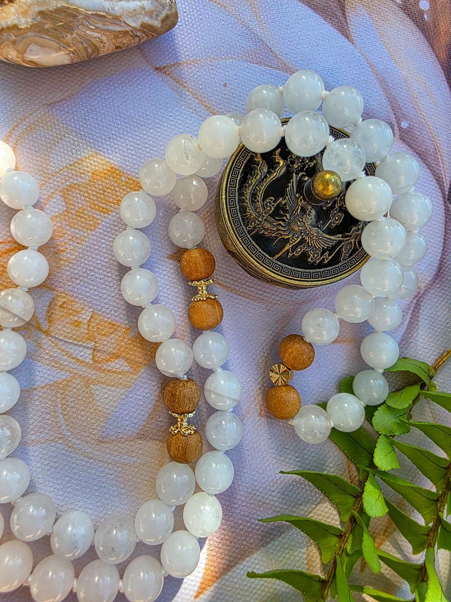 White Mala Beads  108 Hand-Knotted Reiki-Infused Meditation Necklace | Sacred Japa Mala for Prayer & Healing