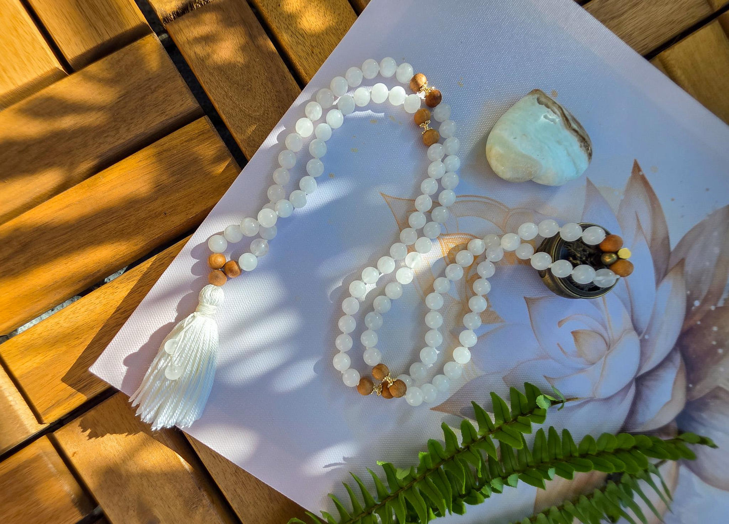 White Mala Beads  108 Hand-Knotted Reiki-Infused Meditation Necklace | Sacred Japa Mala for Prayer & Healing