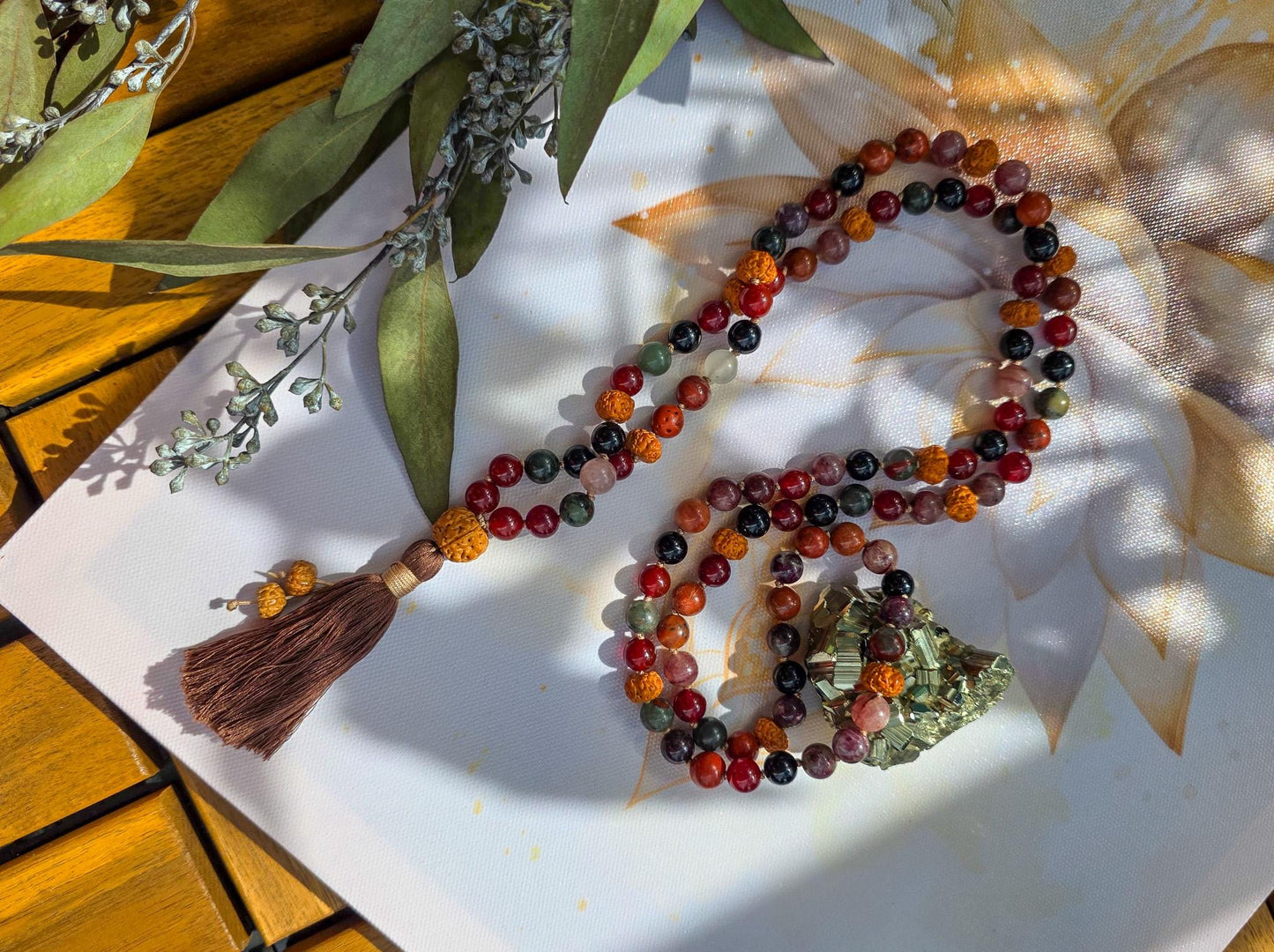 Maternity & Fertility Mala Beads  108 Reiki-Infused Necklace with Carnelian, Bloodstone, Garnet, Red Jasper and Rudraksha