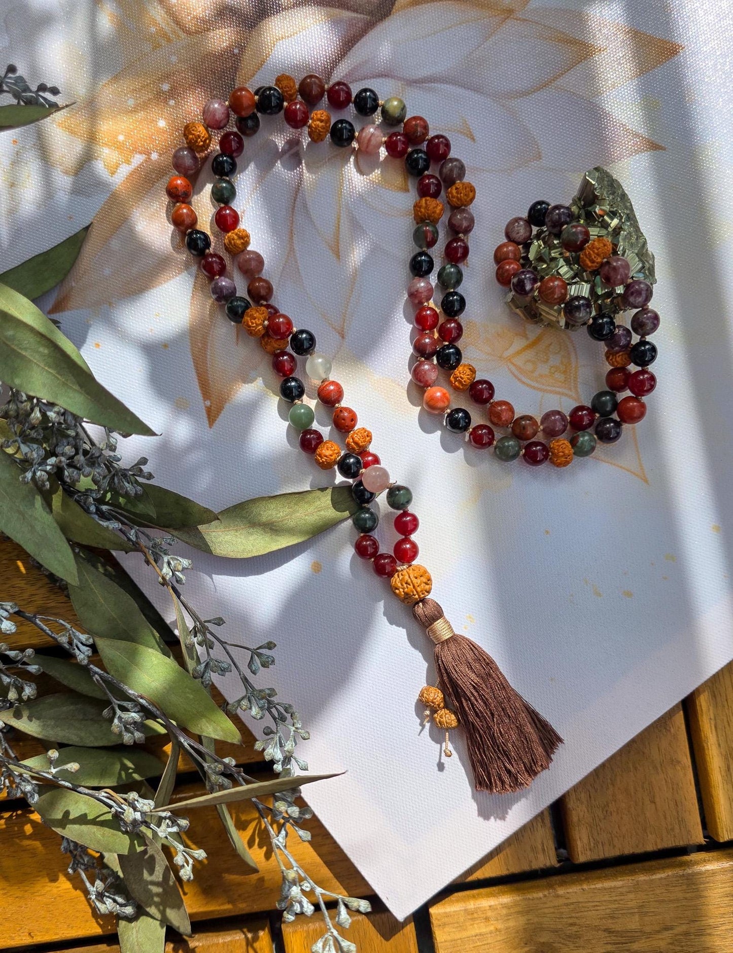 Maternity & Fertility Mala Beads  108 Reiki-Infused Necklace with Carnelian, Bloodstone, Garnet, Red Jasper and Rudraksha