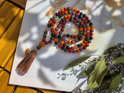 Maternity & Fertility Mala Beads  108 Reiki-Infused Necklace with Carnelian, Bloodstone, Garnet, Red Jasper and Rudraksha