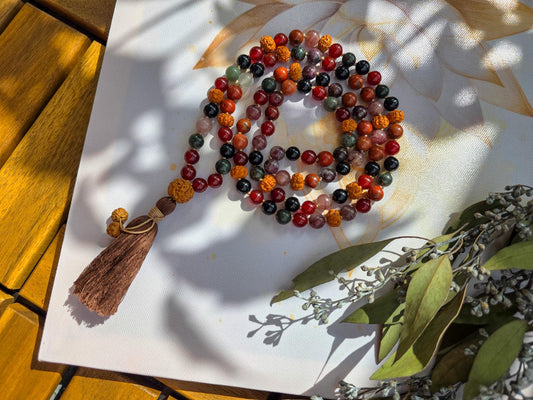 Maternity & Fertility Mala Beads  108 Reiki-Infused Necklace with Carnelian, Bloodstone, Garnet, Red Jasper and Rudraksha