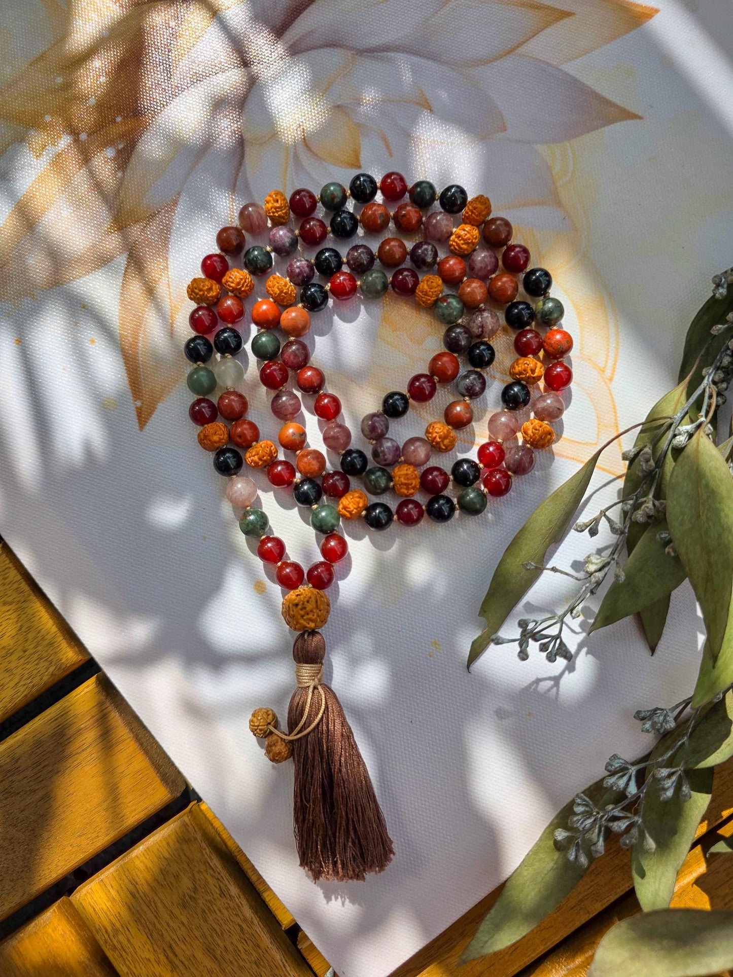 Maternity & Fertility Mala Beads  108 Reiki-Infused Necklace with Carnelian, Bloodstone, Garnet, Red Jasper and Rudraksha