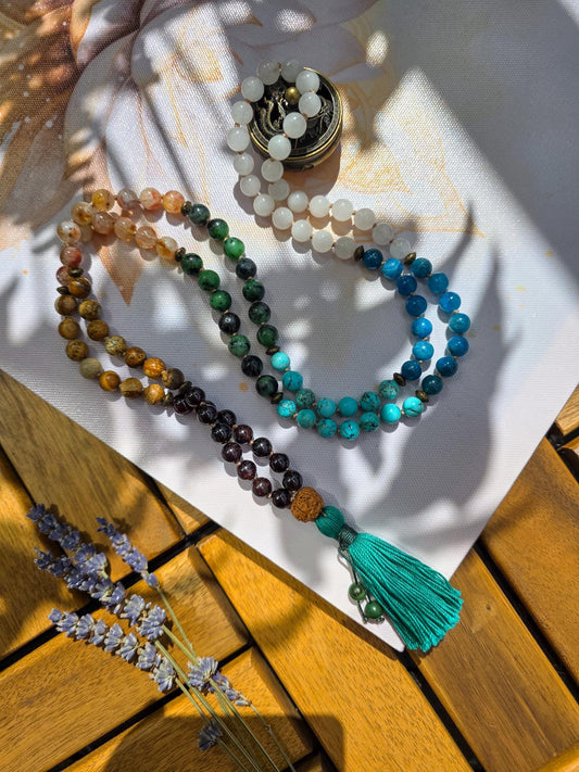 7 Chakra Mala Beads  108 Hand-Knotted Reiki-Infused Meditation Necklace | Healing Gemstone Prayer Beads for Chakra Alignment & Balance