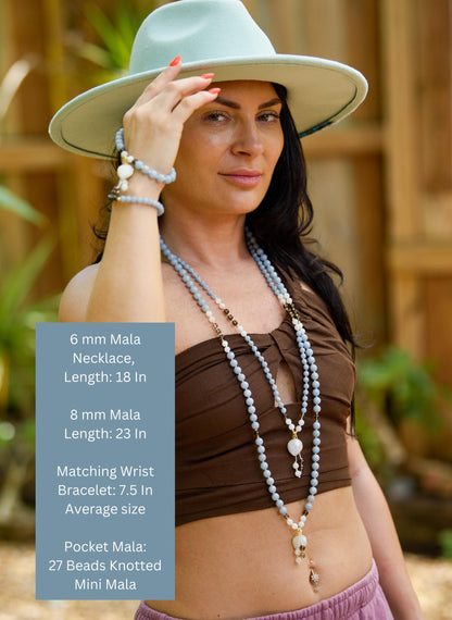 Emerald & Labradorite Mala Beads  108 Hand-Knotted Reiki-Infused Necklace | Atman Connection, Bracelet and Pocket Mala Set Options