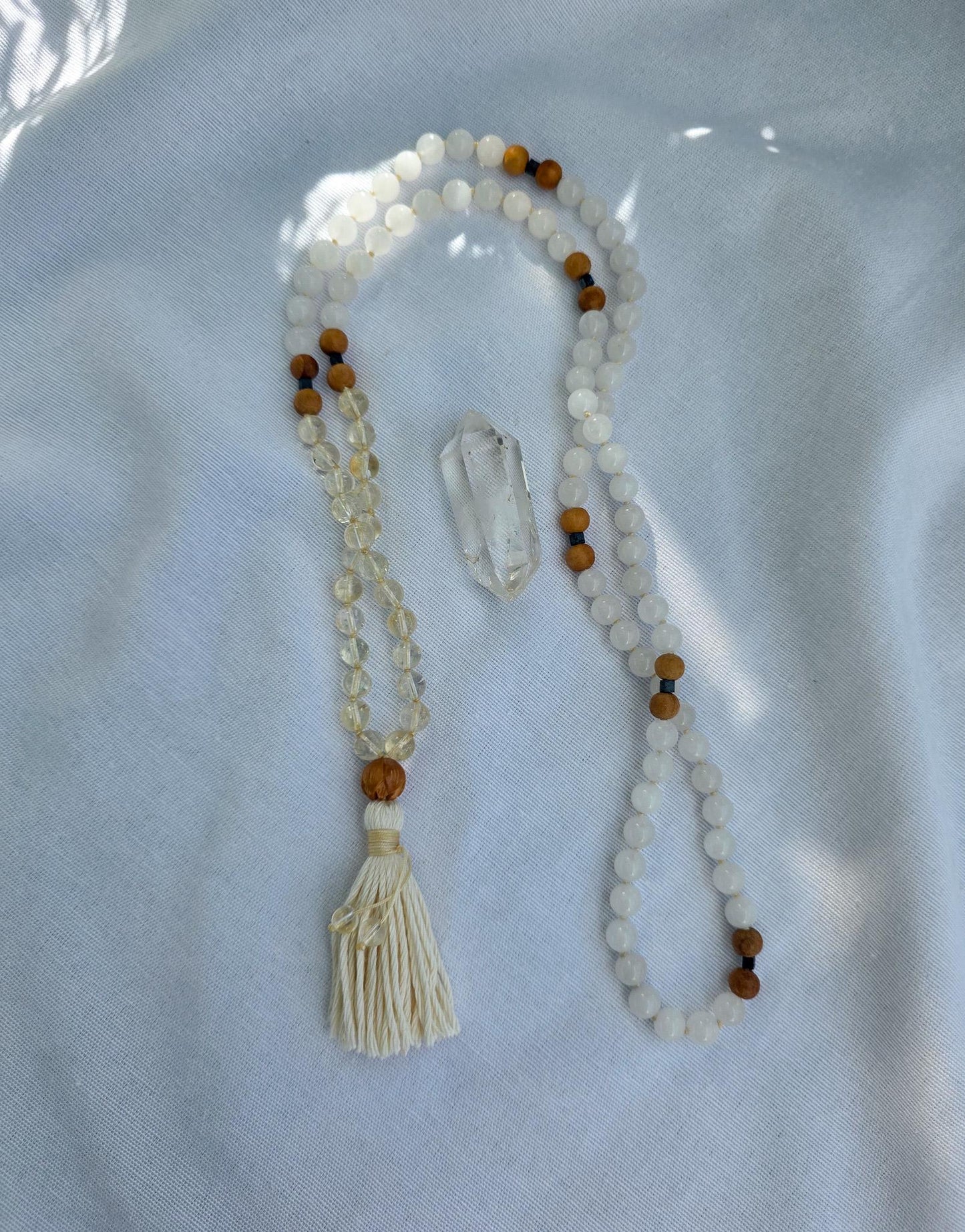 White Mala Beads  108 Hand-Knotted Reiki-Infused Meditation Necklace | Sacred Japa Mala for Prayer & Healing