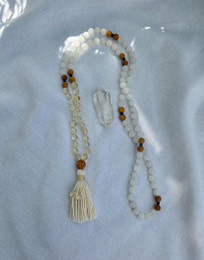 White Mala Beads  108 Hand-Knotted Reiki-Infused Meditation Necklace | Sacred Japa Mala for Prayer & Healing