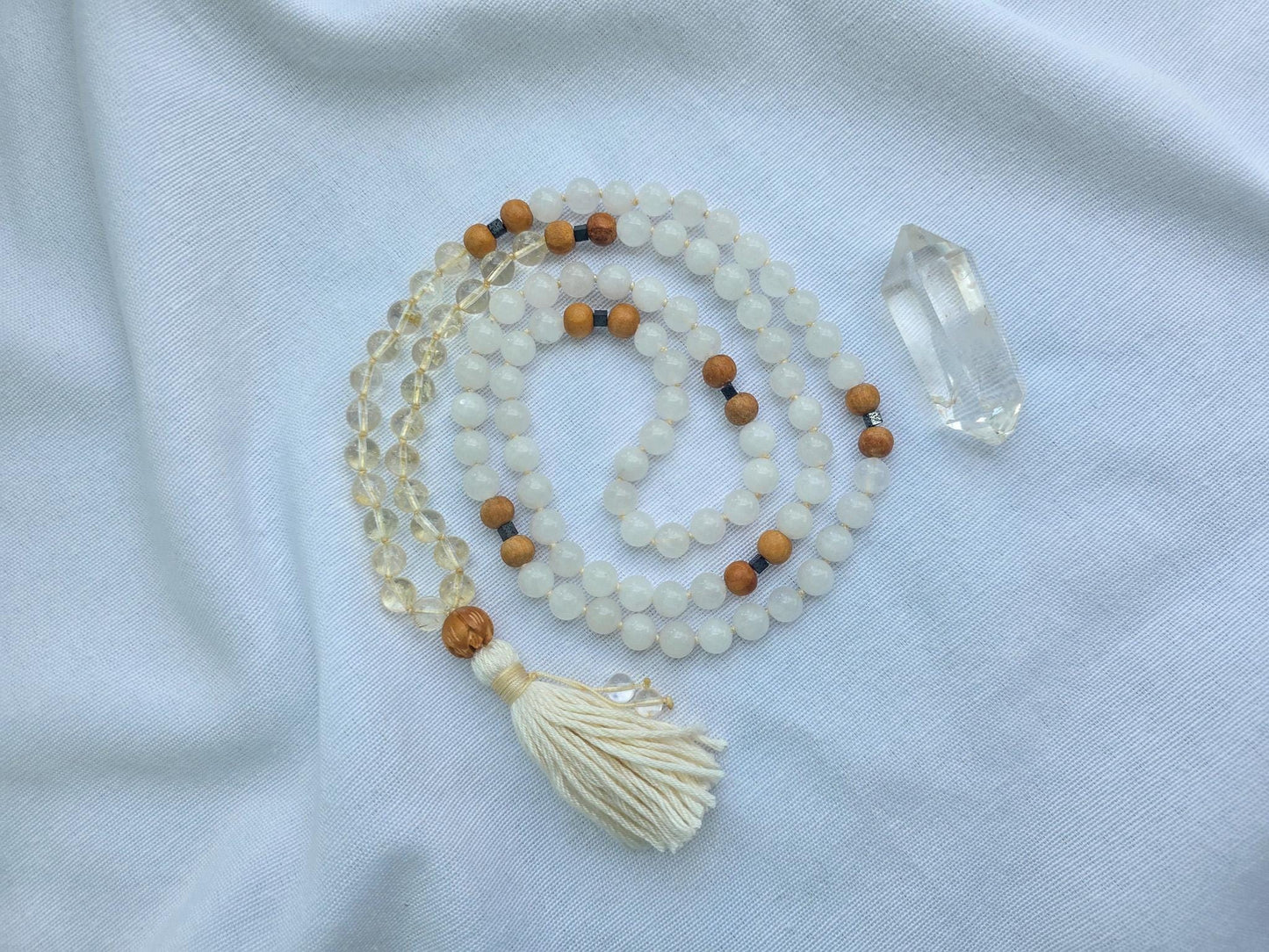 White Mala Beads  108 Hand-Knotted Reiki-Infused Meditation Necklace | Sacred Japa Mala for Prayer & Healing