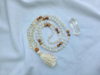 White Mala Beads  108 Hand-Knotted Reiki-Infused Meditation Necklace | Sacred Japa Mala for Prayer & Healing