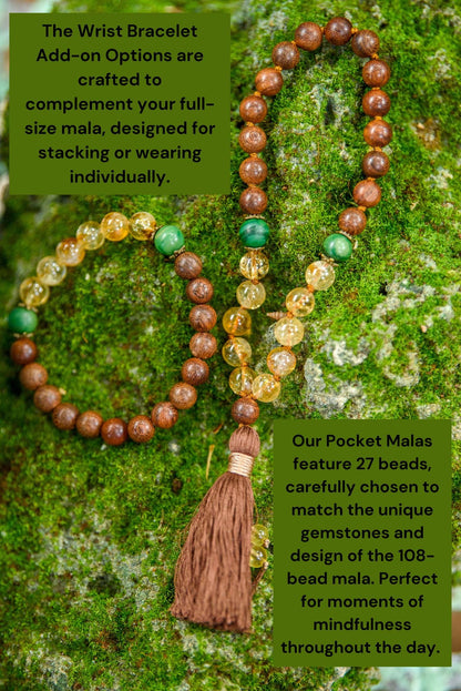 Sandalwood & Turquoise Mala Necklace  108 Bead Meditation Mala, Hand Knotted Prayer Beads for Yoga, Mindfulness and Spiritual Healing