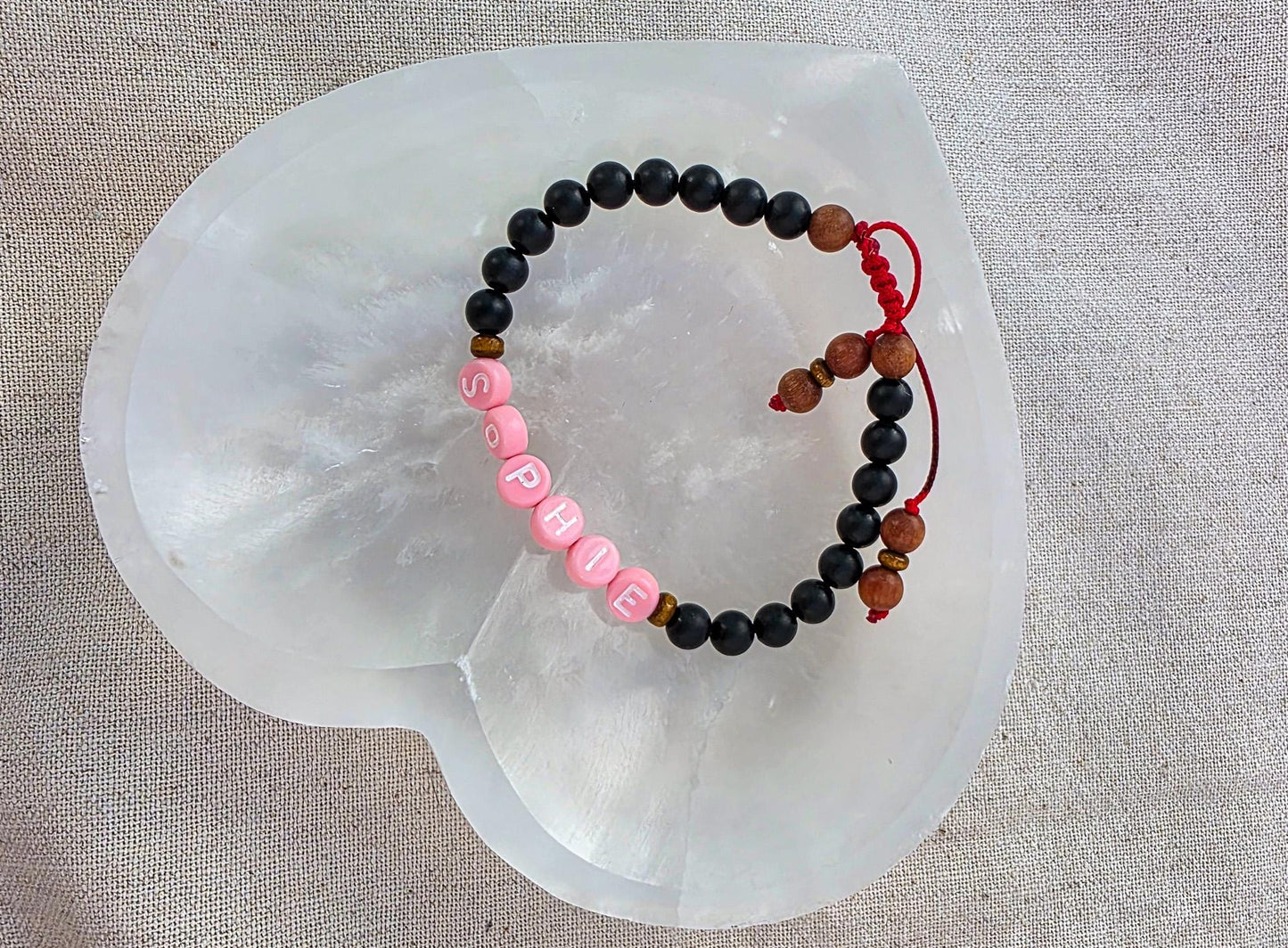 Protection Bracelet with Custom Name | Shungite & Sandalwood | Adjustable Red Cord | Kids and Family Protection Bracelet Set