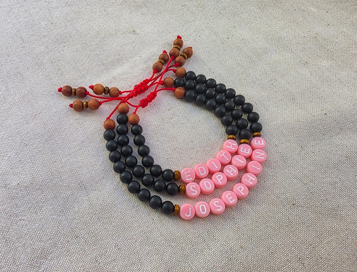 Protection Bracelet with Custom Name | Shungite & Sandalwood | Adjustable Red Cord | Kids and Family Protection Bracelet Set