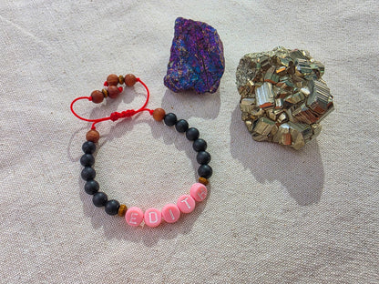 Protection Bracelet with Custom Name | Shungite & Sandalwood | Adjustable Red Cord | Kids and Family Protection Bracelet Set