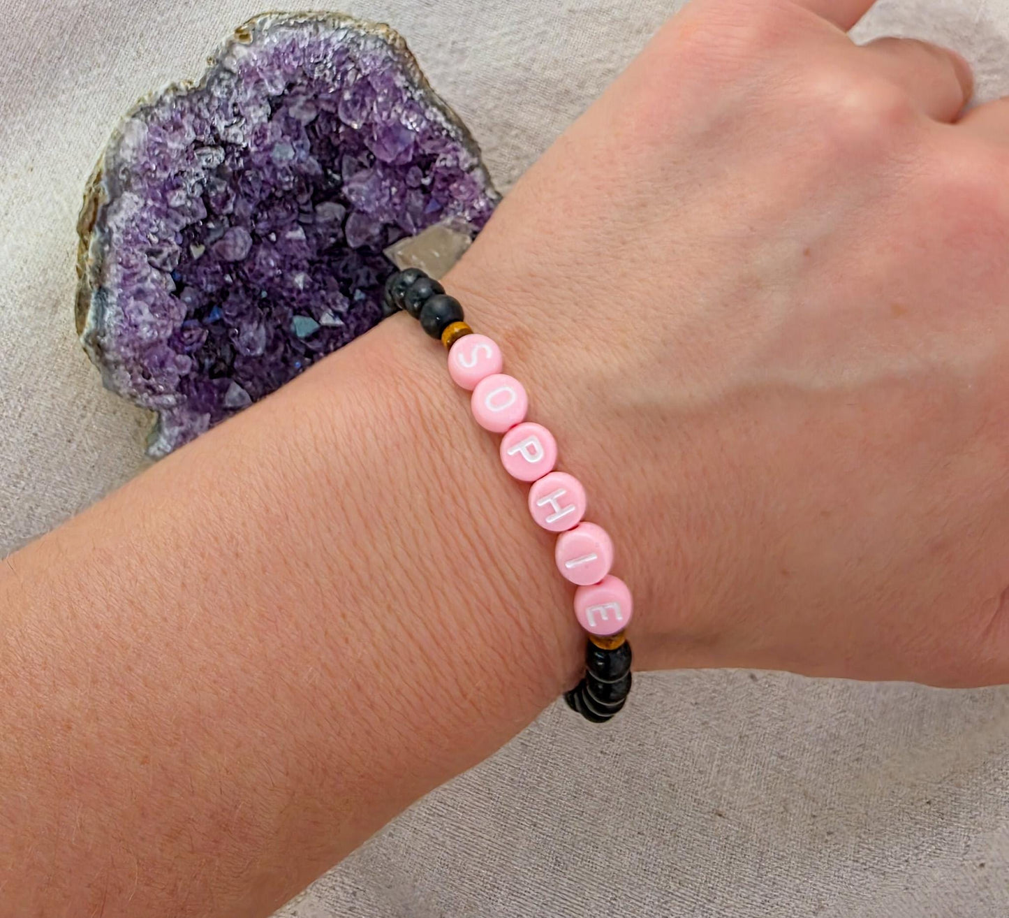 Protection Bracelet with Custom Name | Shungite & Sandalwood | Adjustable Red Cord | Kids and Family Protection Bracelet Set