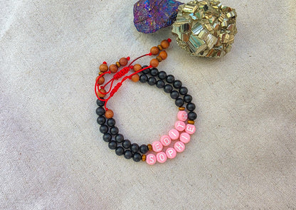 Protection Bracelet with Custom Name | Shungite & Sandalwood | Adjustable Red Cord | Kids and Family Protection Bracelet Set