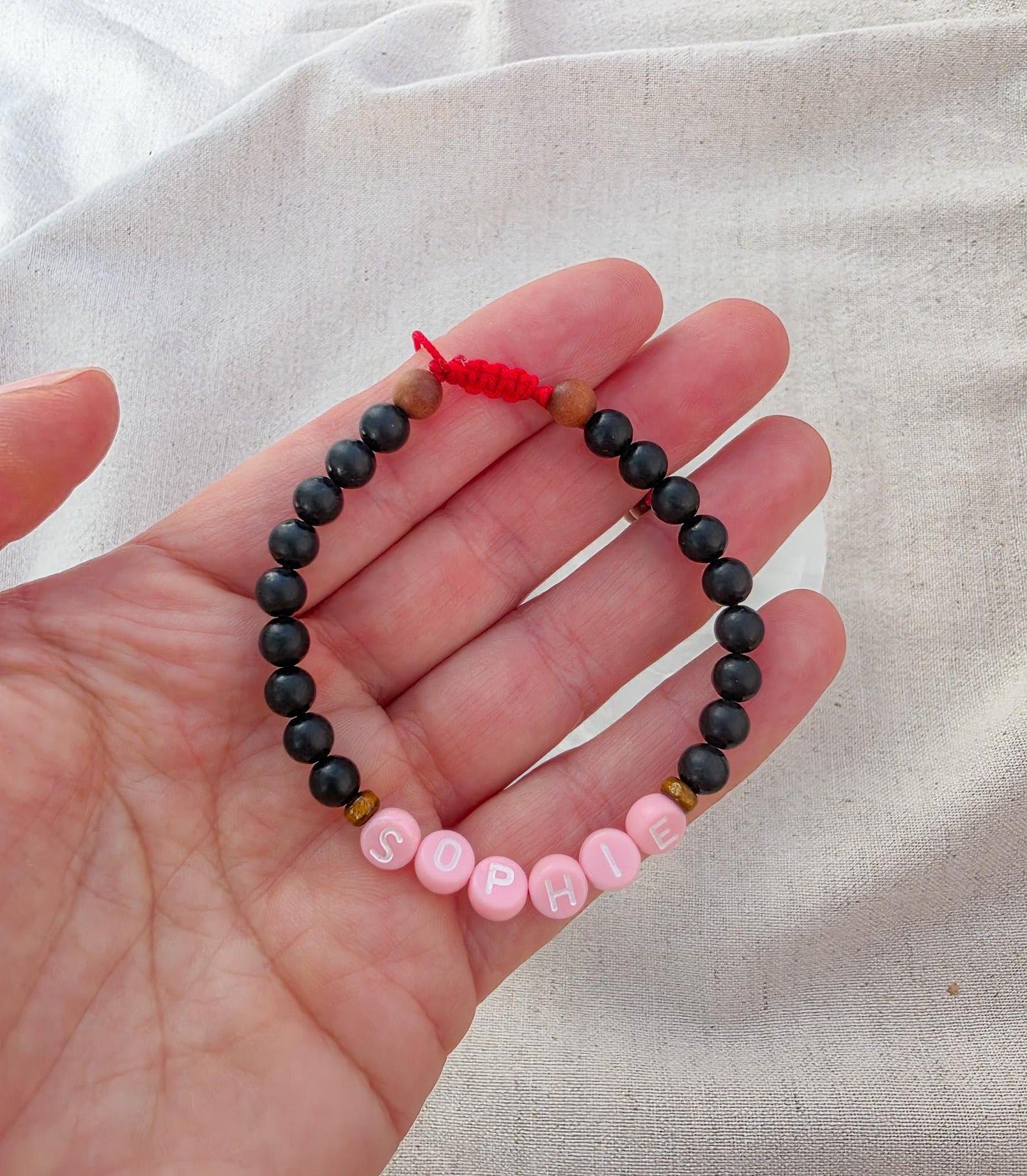 Protection Bracelet with Custom Name | Shungite & Sandalwood | Adjustable Red Cord | Kids and Family Protection Bracelet Set