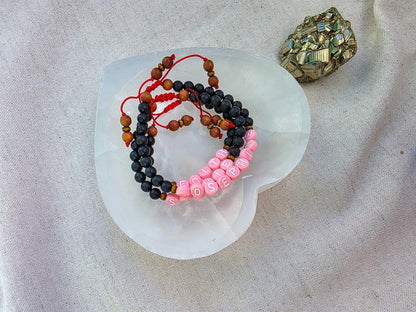 Protection Bracelet with Custom Name | Shungite & Sandalwood | Adjustable Red Cord | Kids and Family Protection Bracelet Set