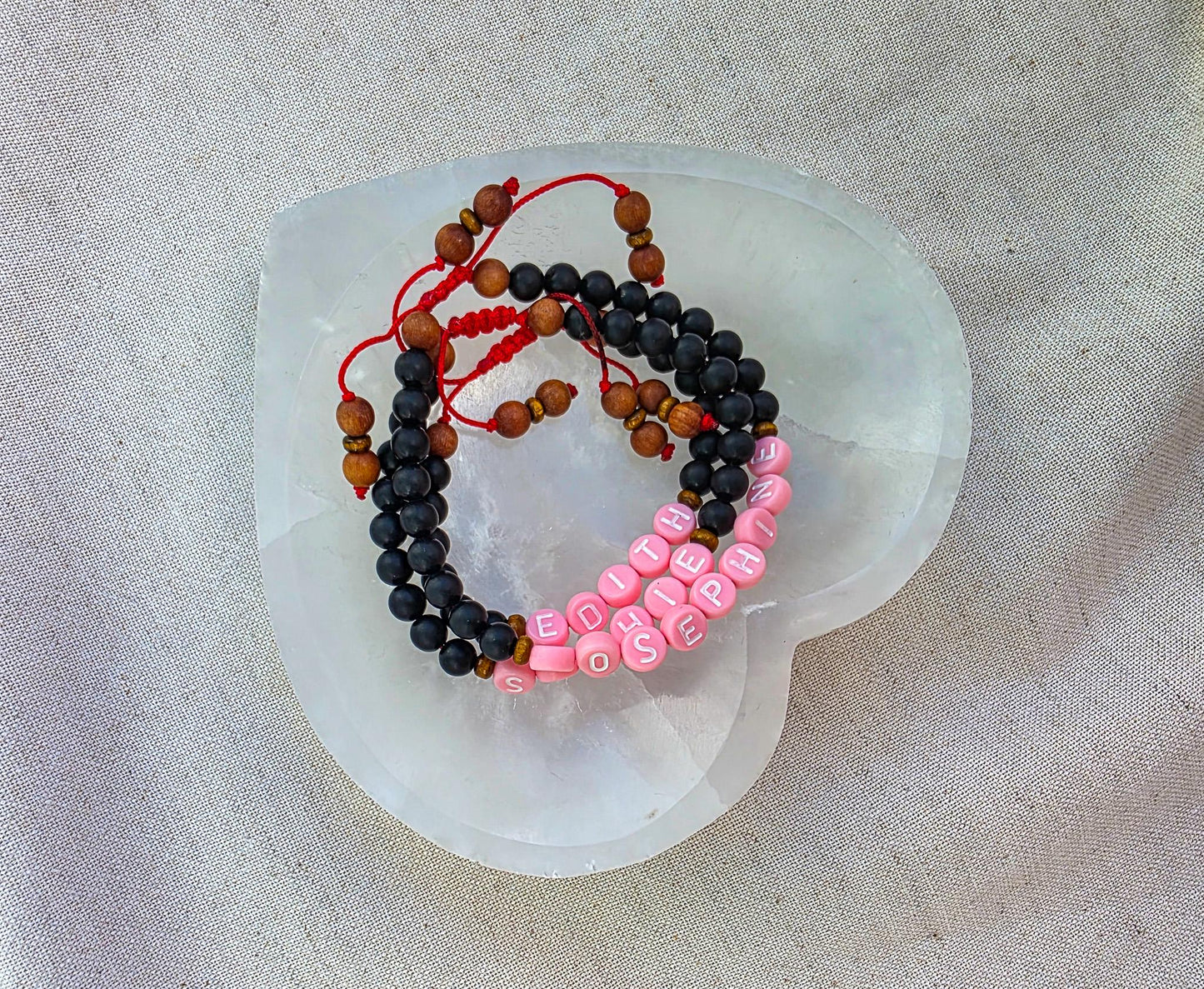 Protection Bracelet with Custom Name | Shungite & Sandalwood | Adjustable Red Cord | Kids and Family Protection Bracelet Set
